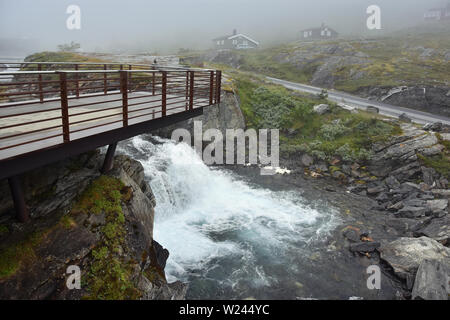 Bridge and platform on the Trollstigen mountain road, part of the Norwegian Scenic Route Geiranger - Trollstigen in Norway. Stock Photo