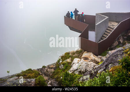 Bridge and platform on the Trollstigen mountain road, part of the Norwegian Scenic Route Geiranger - Trollstigen in Norway. Stock Photo