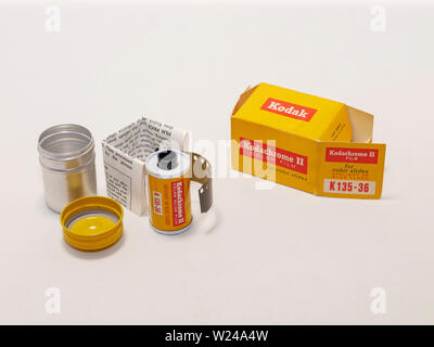 Kodak Kodachrome II 35mm film cartridge, expired in September, 1968. Stock Photo
