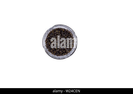 Exquisite caviar on a white background in a jar. Stock Photo