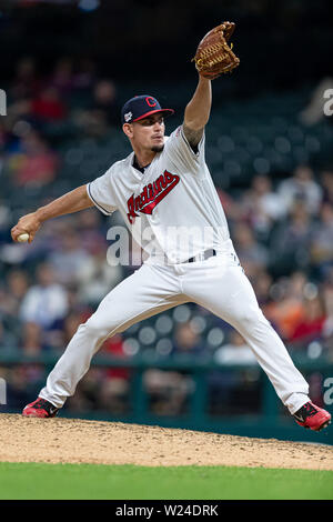 Cleveland Indians relief pitcher Adam Cimber pitches during the eighth ...