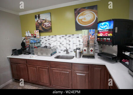 kitchen and continental breakfast serving area in a cheap motel in georgia usa Stock Photo