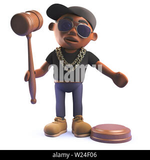 3d rendered image of a black rap hip hop singer in 3d holding an auction gavel Stock Photo