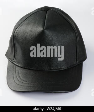 Black leather cap front view isolated on studio background Stock Photo