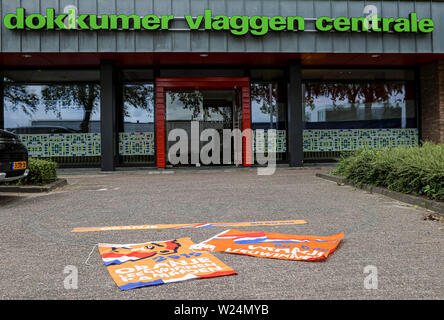 DOKKUM, 05-07-2019, Dutchnews, The Netherlands believes in it, the Dokkumer Vlaggen Centrale (DVC) believes in it. After the win over Sweden, the chances of the OranjeLeeuwinnen winning the 2019 World Cup are more than realistic. To underline this, the Frisian company has designed an appropriate champion flag in advance. Credit: Pro Shots/Alamy Live News Stock Photo
