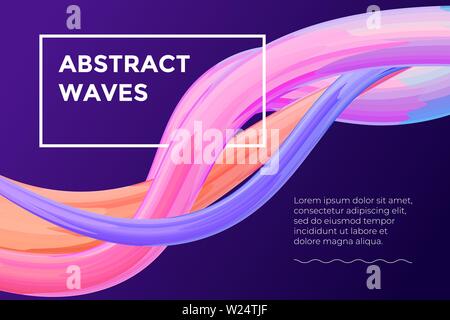 Modern colorful fluid flow poster template. Wave liquid shape on dark blue color background. Art design for design project. Vector abstract gradient illustration Stock Vector