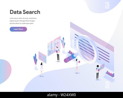 Landing page template of Data Search Isometric Illustration Concept. Flat design concept of web page design for website and mobile website Stock Vector