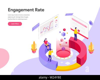 Landing page template of Engagement Rate Isometric Illustration Concept. Isometric flat design concept of web page design for website and mobile websi Stock Vector