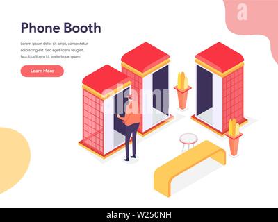 Phone Booth Illustration Concept. Isometric design concept of web page design for website and mobile website.Vector illustration Stock Vector