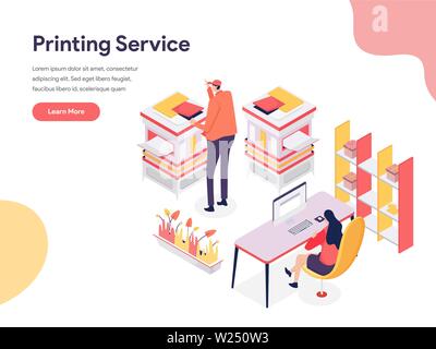 Printing Service Illustration Concept. Isometric design concept of web page design for website and mobile website.Vector illustration Stock Vector