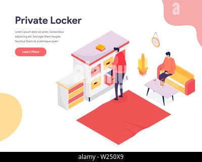 Secure Space and Private Locker Illustration Concept. Isometric design concept of web page design for website and mobile website.Vector illustration Stock Vector