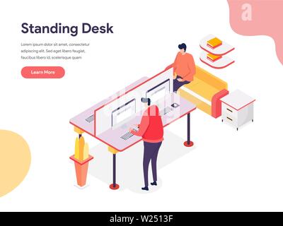 Standing Desk Illustration Concept. Isometric design concept of web page design for website and mobile website.Vector illustration Stock Vector