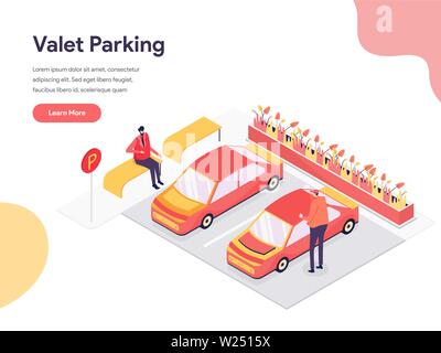 Valet Parking Illustration Concept. Isometric design concept of web page design for website and mobile website.Vector illustration Stock Vector