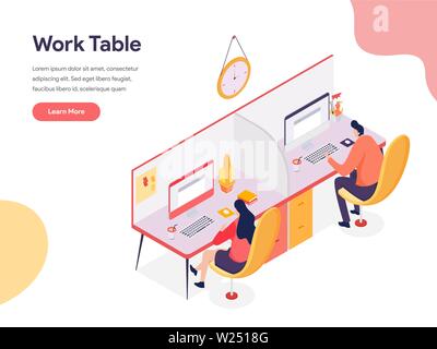 Work Table Illustration Concept. Isometric design concept of web page design for website and mobile website.Vector illustration Stock Vector