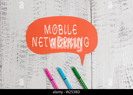 Handwriting text writing Mobile Networking. Conceptual photo Communication network where the last link is wireless Ballpoints blank colored speech bub Stock Photo
