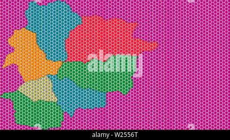 Honey comb mosaic map of Andorra with colored hexagon shapes. Abstract Andorra map concept formed from hexagonal geometric shapes. Stock Photo