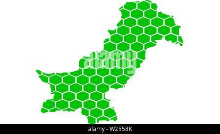 Honey comb mosaic map of Pakistan with colored hexagon shapes. Abstract Pakistan map concept formed from hexagonal geometric shapes. Stock Photo