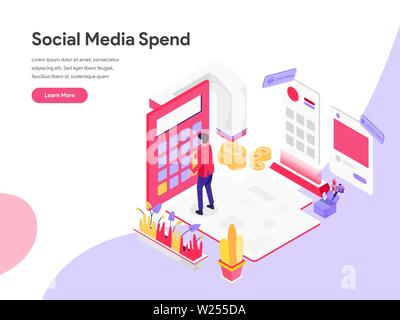 Landing page template of Digital Marketing Cost Isometric Illustration Concept. Isometric flat design concept of web page design Stock Vector