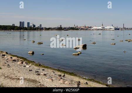 Tallinn, Estonia on 16 June 2019 Beautiful picturesque view of Tallinn Old town from the sea on a Sunny summer day Stock Photo