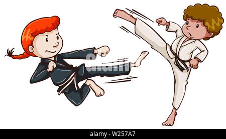 Girl and boy karate scene illustration Stock Vector