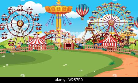 ferris wheel carousel and pirate boat fun fair carnival vector ...