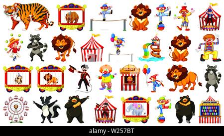Large circus themed set illustration Stock Vector
