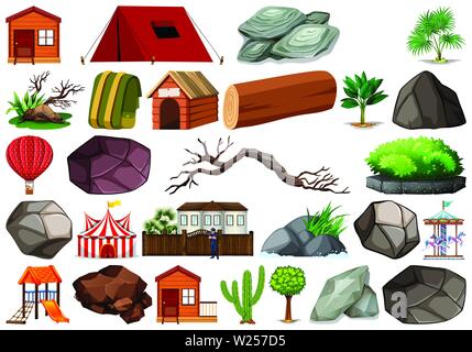 Set nature object on white background illustration Stock Vector