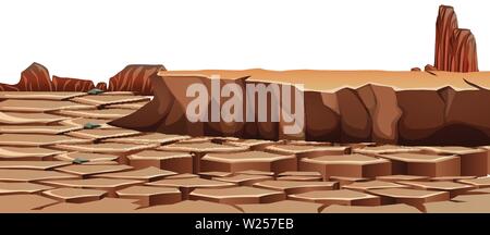 Drought cracked desert landscape illustration Stock Vector