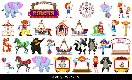 Large circus themed set illustration Stock Vector