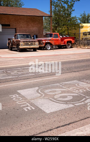 Classic American pick up trucks on Route 66 Winslow Arizona USA Stock Photo