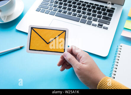 Communication message concepts with symbol icon on femail hand.business technology Stock Photo