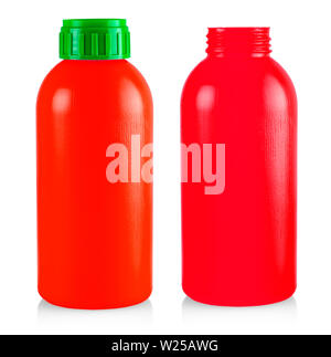 red  plastic bottle isolated on white background Stock Photo