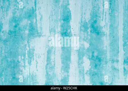 Turquoise Painted Concrete Wall Texture Background with Vertical Water Stains, Weathered Aqua Surface Pattern, Aged Plaster Backdrop for Design, Inter Stock Photo
