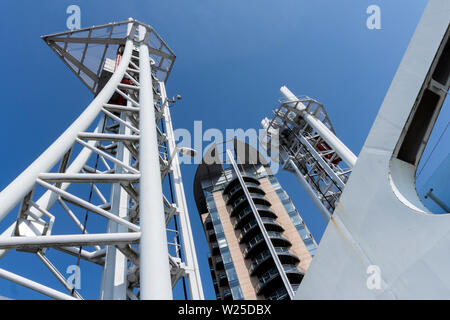 The Salford Quays lift bridge over the Manchester Ship Canal, Salford, England Stock Photo