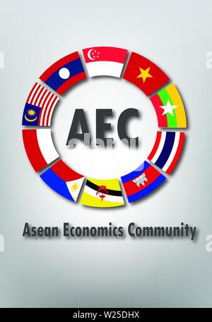 ASEAN Economic Community, AEC, map. Grey map with blue highlighted ...