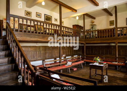 UK, Cumbria, Sedbergh, Brigflatts, Religious Society of Friends, Quaker Meeting House interior Stock Photo