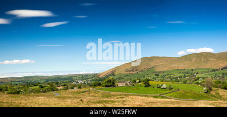 UK, Cumbria, Sedbergh, Frostrow and Soolbank, panoramic view of Howgill Fells from Tom Croft Hill viewpoint on road to Hawes through Garsdale