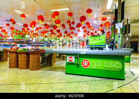 Asian supermarket 'Go Asia' specialized in selling products only from Asia, Dresden, Germany Decoration of Chinese lanterns Stock Photo