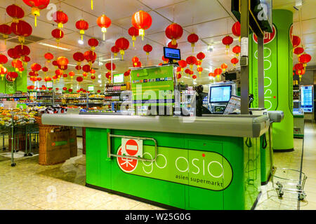 Asian supermarket 'Go Asia' specialized in selling products only from Asia, Dresden, Germany Decoration of Chinese lanterns Stock Photo