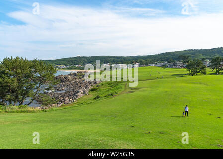 Beautiful Tanesashi kaigan Coast. The coastline includes both sandy and rocky beaches, and grassy meadows scenic views Stock Photo