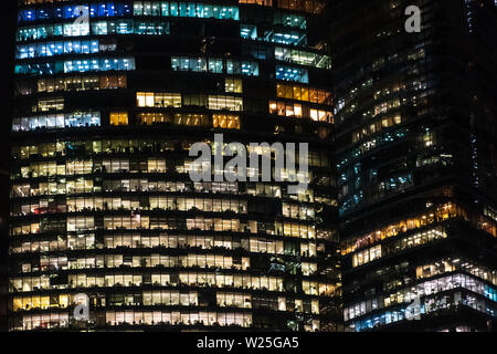 Night photo of the business center skyscraper close-up Stock Photo