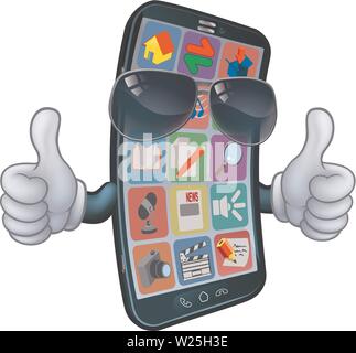 Mobile Phone Cool Shades Thumbs Up Cartoon Mascot Stock Vector