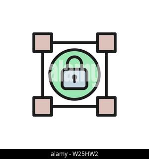 Crypto blockchain with lock, cryptocurrency flat color icon Stock Vector