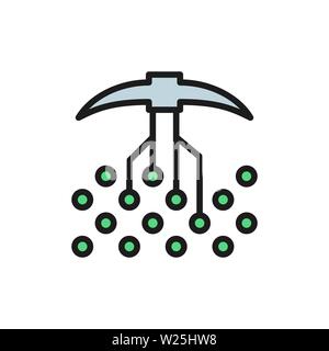 Pickaxe with closed contacts, blockchain, cryptocurrency flat color icon. Stock Vector