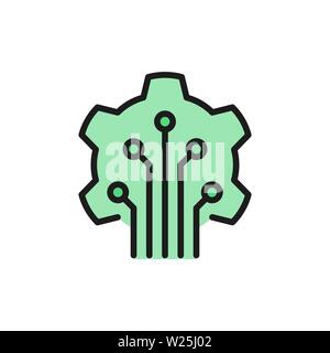 Gear wheel with closed contacts, blockchain, cryptocurrency flat color icon. Stock Vector