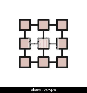 Matrix interconnected system, blockchain, cryptocurrency flat color icon. Stock Vector