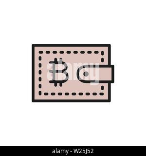 Vector bitcoin wallet, cryptocurrency flat color icon. Stock Vector