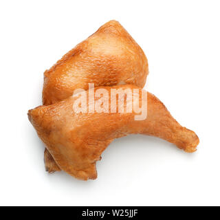 Top view of smoked chicken leg quarters isolated on white Stock Photo