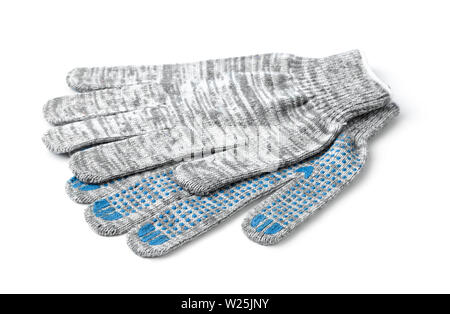 Pair of cotton knitted work gloves isolated on white Stock Photo