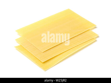 Three uncooked  lasagne sheets isolated on white Stock Photo